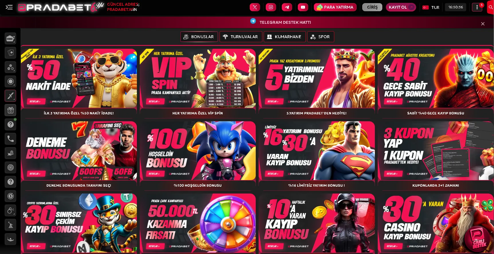 Pradabet – 500 Freespin veya 50 Freebet Deneme Bonusu